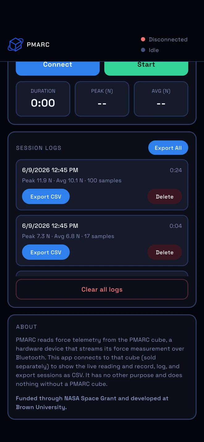 Session logs screen